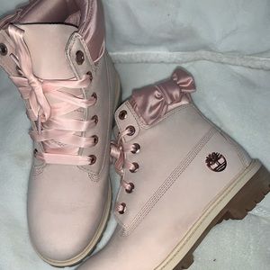 pink bow timberlands